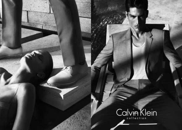 Рекламная фотосессия для одежного бренда Calvin Klein с Лара Стоун (Lara Stone) и Тайсон Балу (Tyson Ballou).