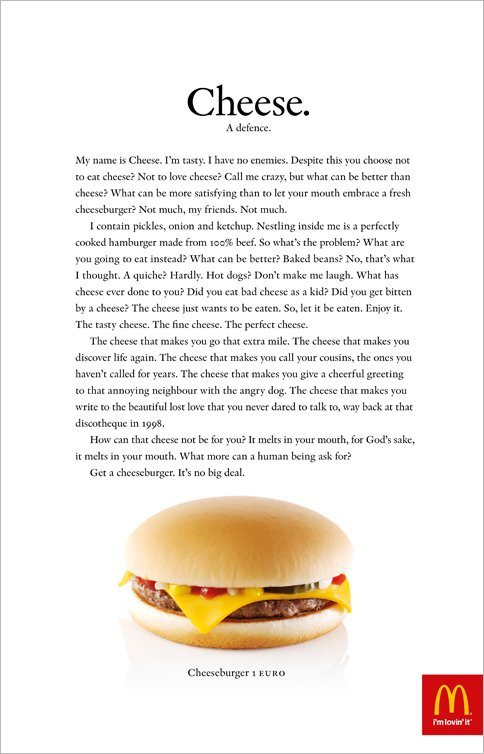 Монолог Чизбургера в рекламе McDonald's